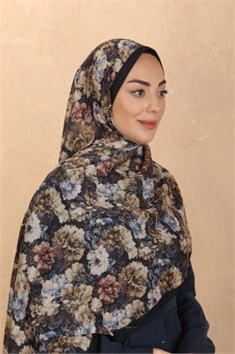 Desenli Pamuk Vual Şal-Siyah