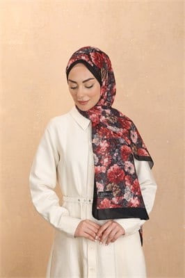 Desenli Pamuk Vual Şal-Siyah Kırmızı