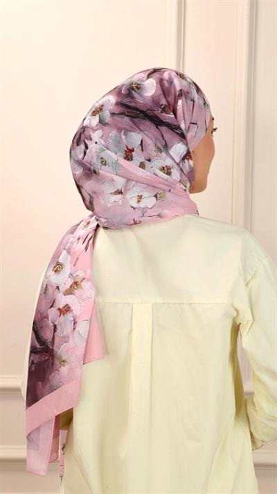 Desenli Pamuk Vual Şal Sakura Desen-2