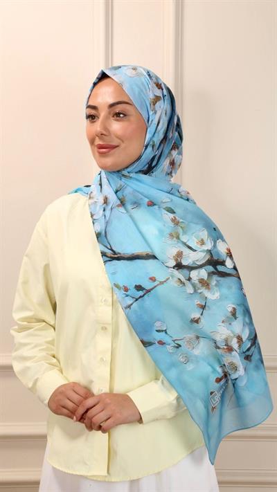 Desenli Pamuk Vual Şal Sakura Desen-2
