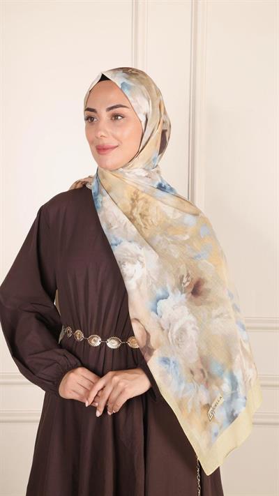 Desenli Pamuk Vual Şal Tereyağ Sarısı-4