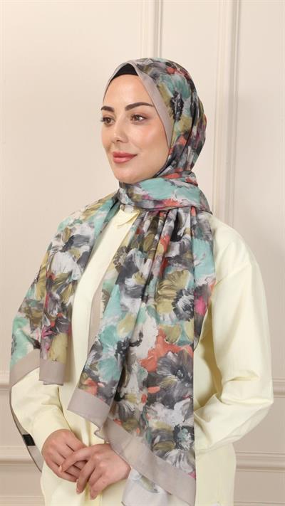 Desenli Pamuk Vual Şal Vizon-2
