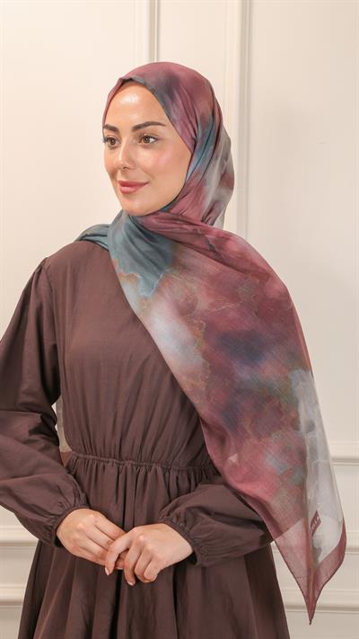 Desenli Pamuk Vual Şal Vişne-5
