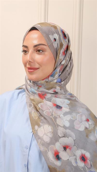 Desenli Pamuk Vual Şal Vizon-11