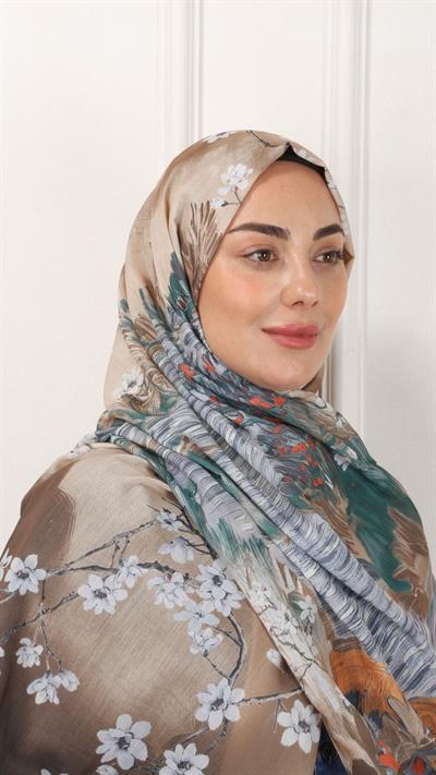 Desenli Pamuk Vual Şal Yağ Yeşili-2