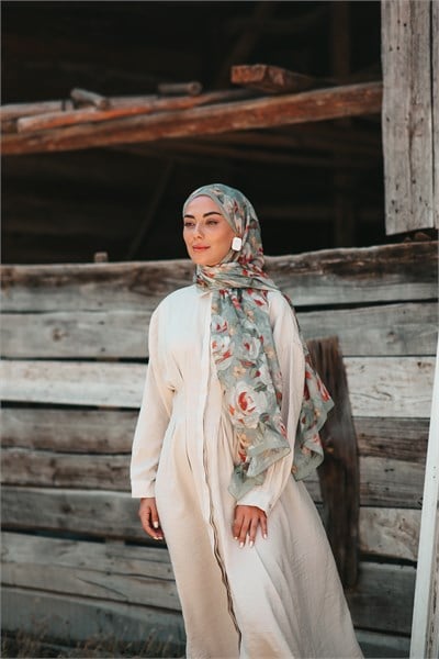 Desenli Pamuk Vual Şal-Yeşil