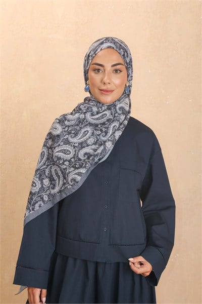 Desenli Vual Kraş Şal Antrasit