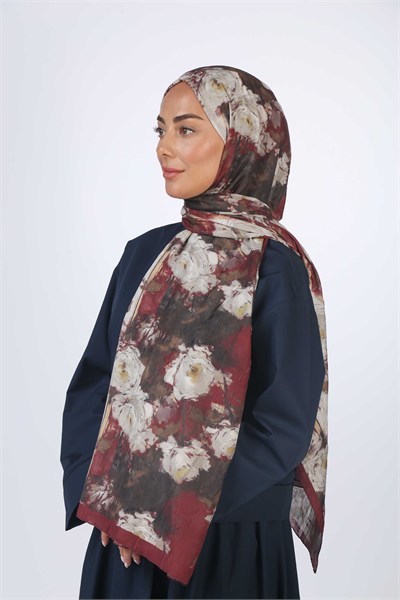Desenli Vual Kraş Şal Bordo
