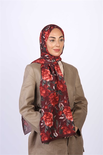 Desenli Vual Kraş Şal Bordo
