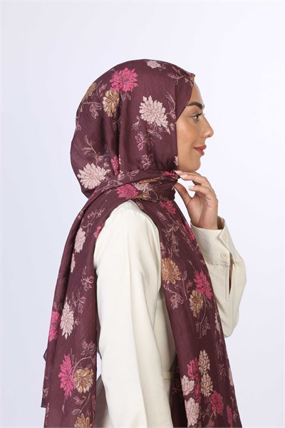Desenli Vual Kraş Şal Bordo