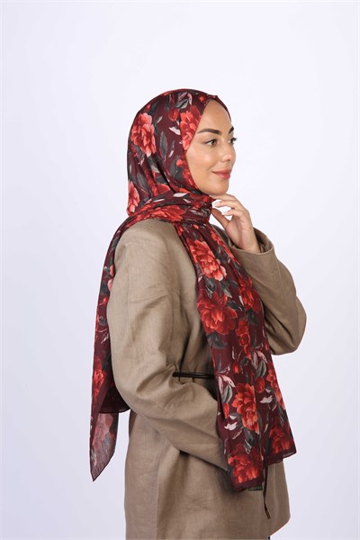 Desenli Vual Kraş Şal Bordo