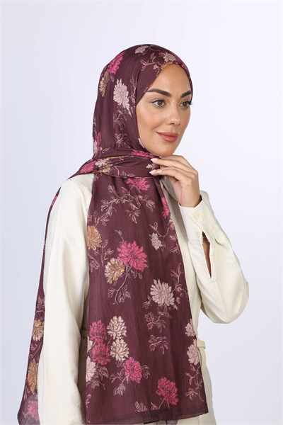 Desenli Vual Kraş Şal Bordo