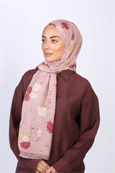 Desenli Vual Kraş Şal Pembe