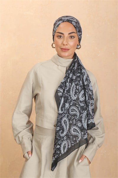 Desenli Vual Kraş Şal Siyah Gri