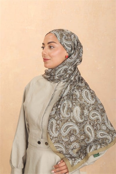 Desenli Vual Kraş Şal Zeytin Yeşili