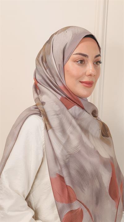 Locella Desenli Modal Şal Koyu Vizon-2