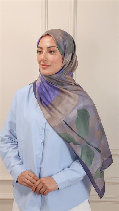 Locella Desenli Modal Şal Morcivert-1 