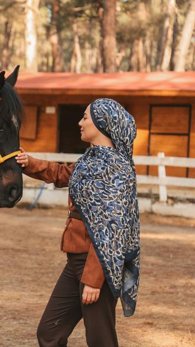 Locella Koza Pamuk Şal-Lacivert-6