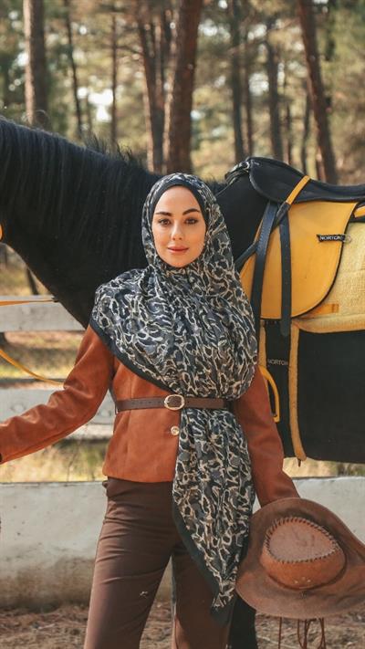 Locella Koza Pamuk Şal-Siyah Yeşil-7