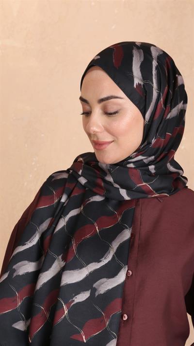 Locella Koza Pamuk Şal Siyah Kırmızı