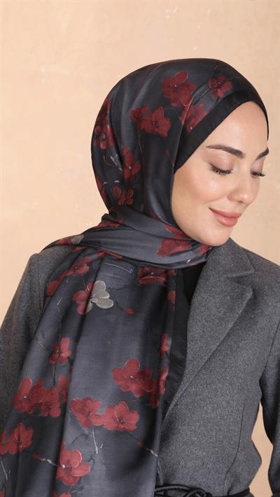 Locella Koza Pamuk Şal Siyah Kırmızı