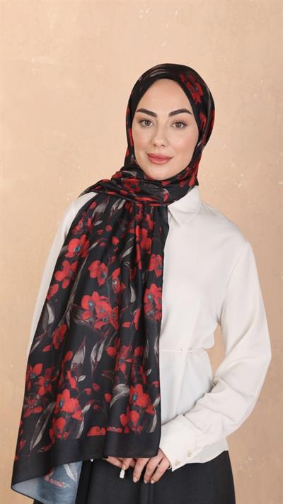Locella Koza Pamuk Şal Siyah Kırmızı