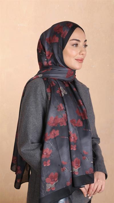 Locella Koza Pamuk Şal Siyah Kırmızı