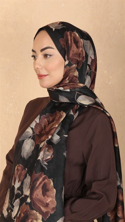 Locella Koza Pamuk Şal Siyah Kahve