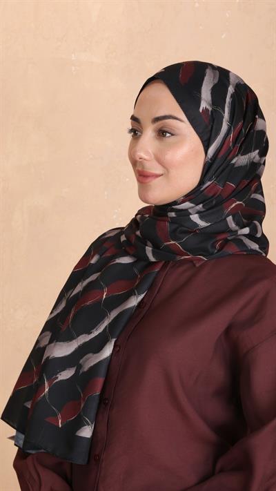 Locella Koza Pamuk Şal Siyah Kırmızı