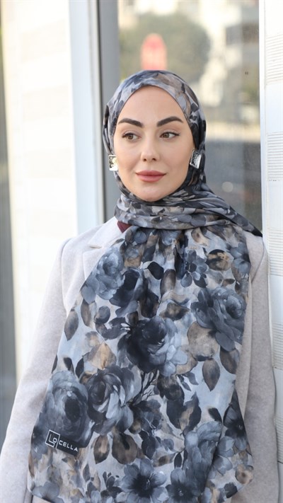 Locella Koza Pamuk Şal Siyah Gri