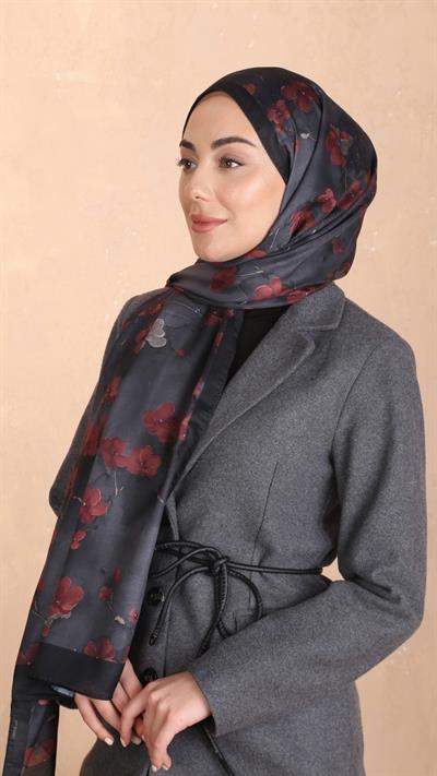 Locella Koza Pamuk Şal Siyah Kırmızı