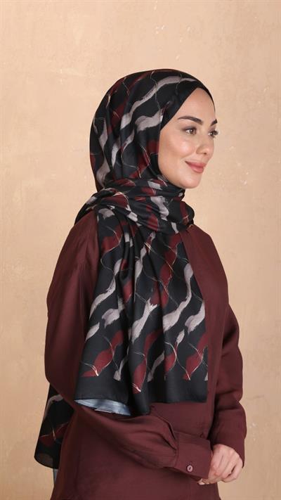 Locella Koza Pamuk Şal Siyah Kırmızı