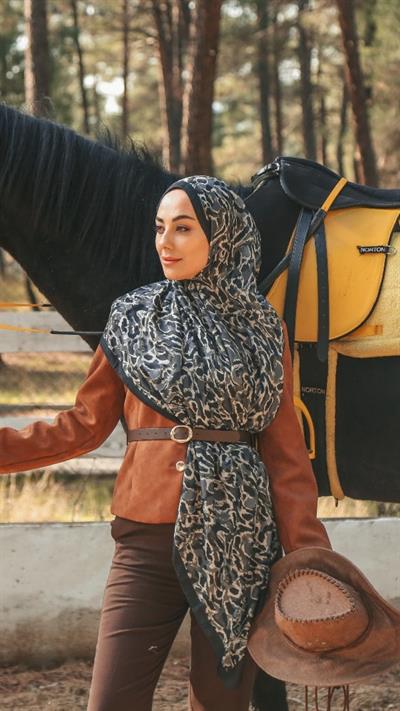 Locella Koza Pamuk Şal-Siyah Yeşil-7