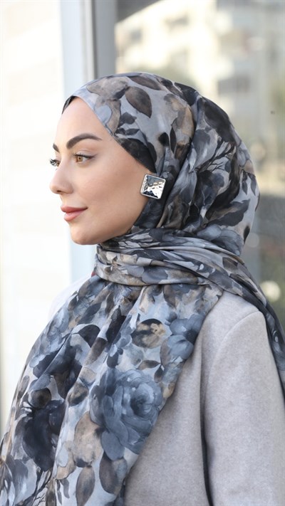 Locella Koza Pamuk Şal Siyah Gri