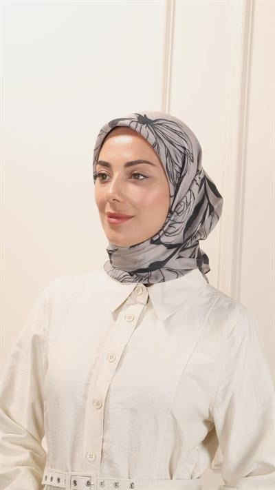 Locella Modal İpek Eşarp Siyah Gri-10