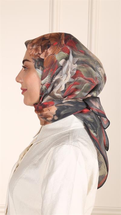 Locella Modal İpek Eşarp Siyah Kırmızı-8