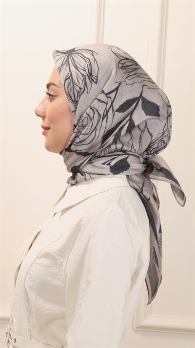 Locella Modal İpek Eşarp Siyah Gri-10