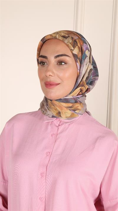 Locella Modal İpek Eşarp Gri Sarı-11