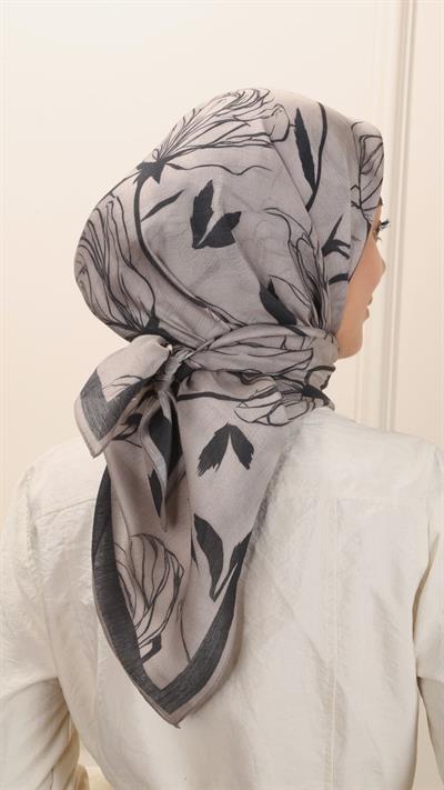 Locella Modal İpek Eşarp Siyah Gri-10