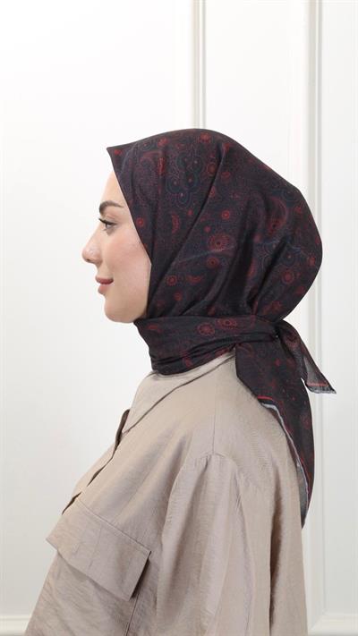 Locella Pamuk Vual Eşarp Siyah Kırmızı-17