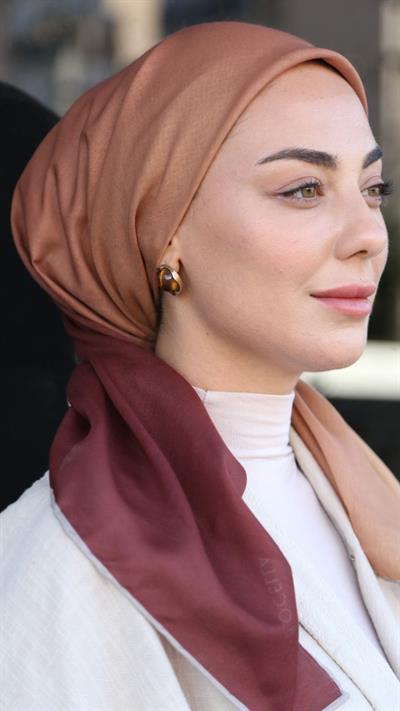 Locella Pamuk Vual Eşarp Bordo Karamel-1
