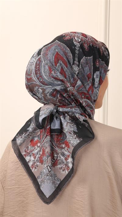 Locella Pamuk Vual Eşarp Siyah Kırmızı-8