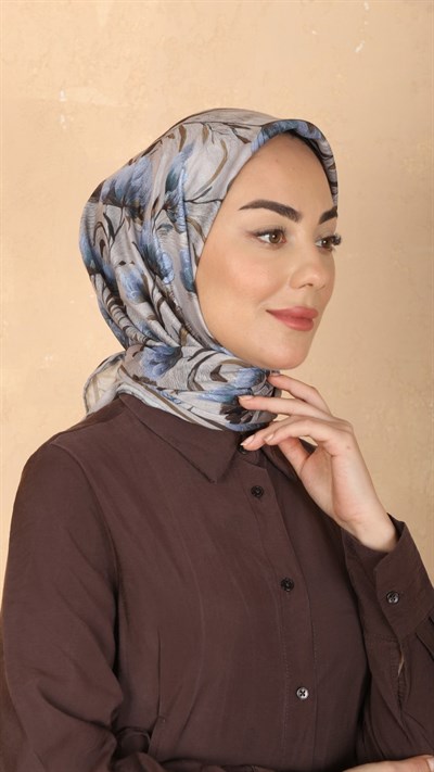 Locella Pamuk Vual Eşarp Kahve Mavi