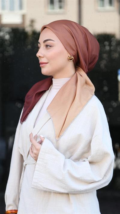 Locella Pamuk Vual Eşarp Bordo Karamel-1