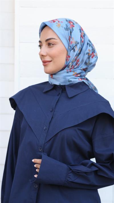 Locella Pamuk Vual Eşarp Mavi-1