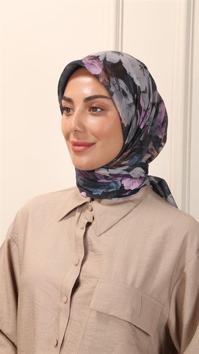 Locella Pamuk Vual Eşarp Siyah Mor-7