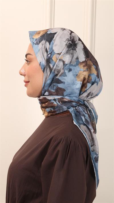 Locella Pamuk Vual Eşarp Mavi-9
