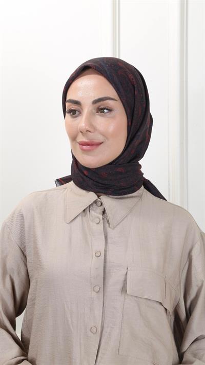 Locella Pamuk Vual Eşarp Siyah Kırmızı-17