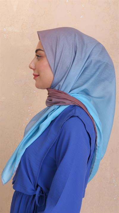 Locella Pamuk Vual Eşarp Mavi Kahve-16