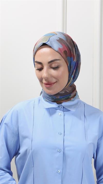 Locella Pamuk Vual Eşarp Mavi-2